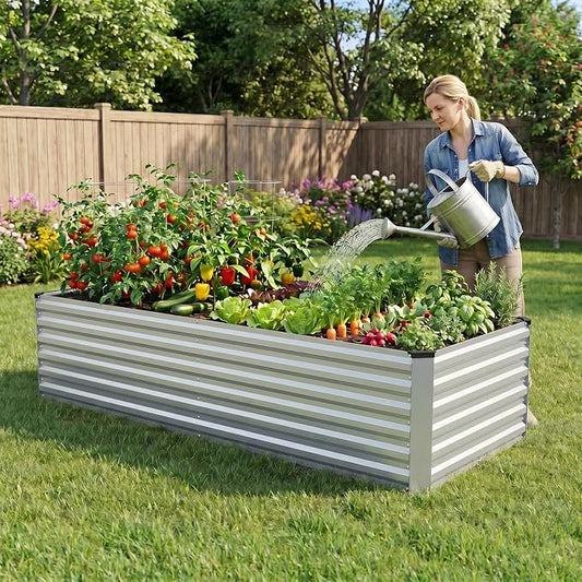 INNO STAGE 8x3x2ft Galvanized Raised Garden Bed, Raised Garden Bed Kit-Metal Planter Box Outdoor, Planting for Vegetables, Fruits, Herbs, Flowers, Silver