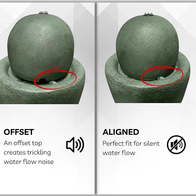 XBrand 25.98" Modern Sphere Water Fountain with LED Light – Indoor Outdoor Stone Texture Floor Fountain, Zen Bubbling Ball Water Feature for Garden Patio Porch - Green