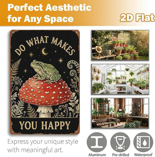 Garden Decor Sign Do What Makes You Happy Frog Wall Art | Nature Lovers • Garden Patio Display • Garden Theme • Whimsical Cottage Style • UV Printed • 8x12 Inch