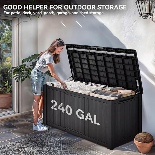 YITAHOME 240 Gallon Extra Large Outdoor Storage Deck Box | XXL Waterproof Resin Patio Storage w/Lockable Lid for Outdoor Cushions, Garden Tools and Sports/Pools Equipment, Dark Gray