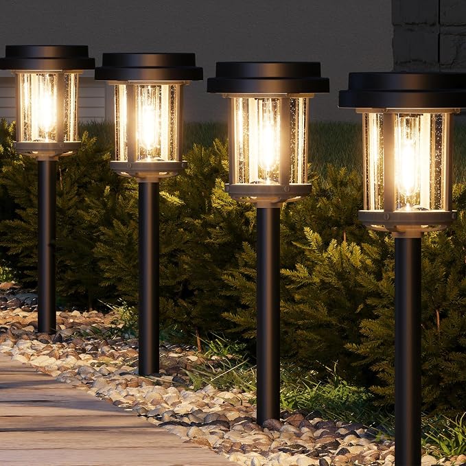 XMCOSY+ Solar Pathway Lights, 20 LM Bright Solar Lights Outdoor Waterproof IP65, Metal Outdoor Light for Outside Garden Path Yard Walkway Driveway (Black & Grey)