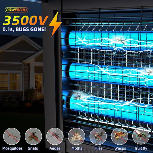 Solar Bug Zapper Outdoor for 3000 sq.ft, Waterproof Mosquito Zapper, Rechargeable Fly Zapper with 3 LED Tube,Cordless Solar Mosquito Killer for Patio Yard Garden Camping with 13W Solar Panel (9023A)