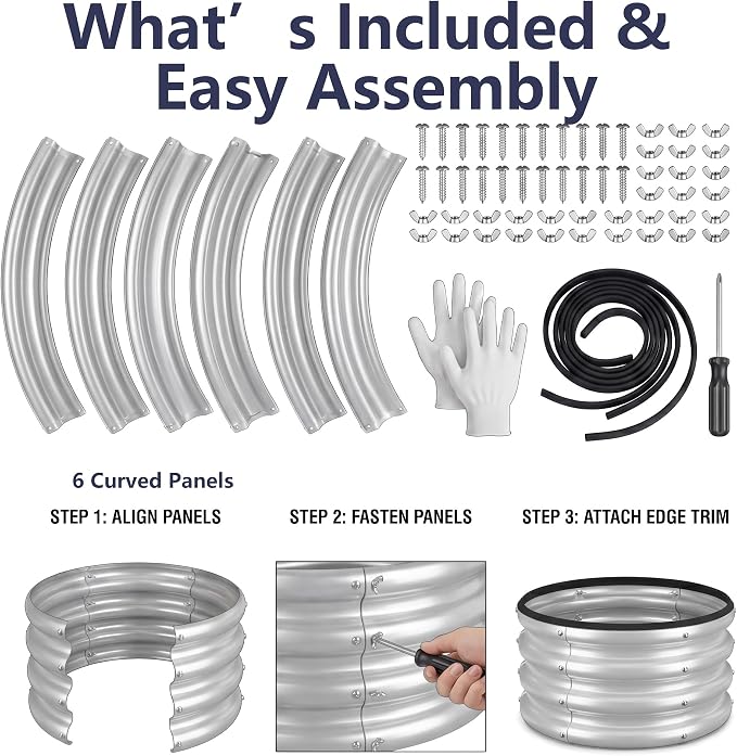 2 x 2 x 1 ft Round Metal Raised Garden Bed, Silver 2 Pack Heavy Duty Galvanized Steel Planter Box with Safety Edge Trim for Vegetables Flowers Herbs Outdoor Garden