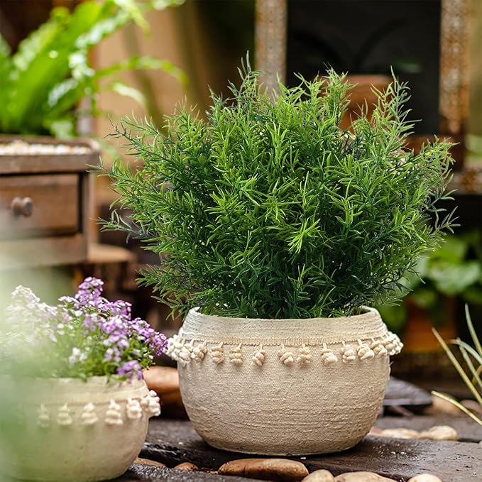 XLFAQXM Artificial Plants Flowers Grass Shrubs 8 Pack No Fade Faux Plastic Flowers Outdoor for Farmhouse Garden Porch Patio Indoor Wedding Decoration Greenery Fake Plants uv Resistant