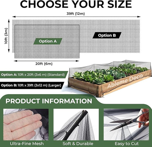Mosquito Netting Garden 39x10Ft, Garden Mesh Netting, Fly Insect Bird Net Barrier for Plant Protection Net for Patio Outdoor Use (Black, 39x10FT)