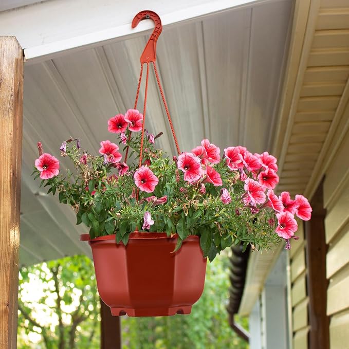 Roshtia 50 Pcs 6.7 Inch Plastic Hanging Plant Pots with Hooks Flower Pots Baskets Outdoor Hanging Nursery Planter Holder for Home Garden Balcony Porch(Brown)