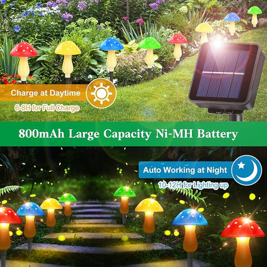 Mushroom Solar Lights Outdoor Waterproof Outside Garden Yard Lawn Decors | Long Lasting Stake Lights 8 Mushrooms 8 Modes Flowerbed Pathway Decorations