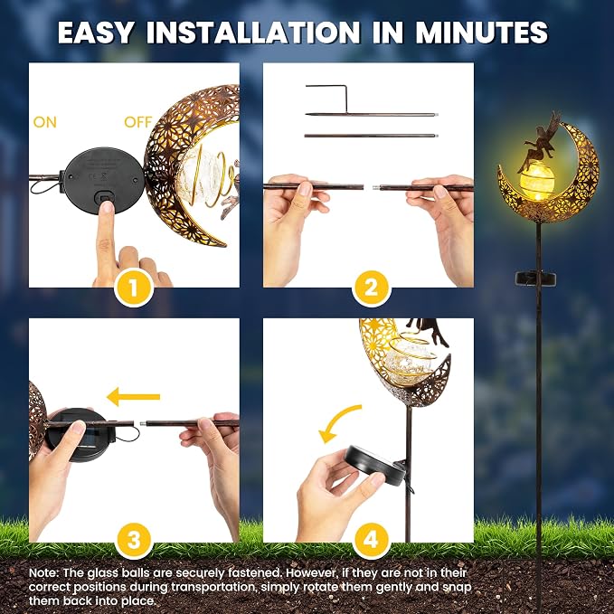 Fairy Garden Solar Lights Outdoor Decor, Moon Garden Stakes, Waterproof Outdoor Metal Decorations Gifts for Women and Mom, Art Moon Sculpture for Walkway, Yard, Patio, Garden and Porch, 1 Pack