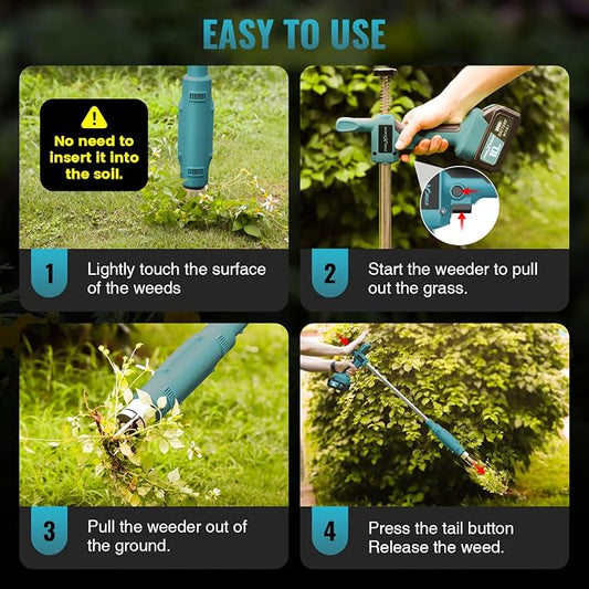 Weed Puller Tool,Electric Stand Up Weed Puller Tool, 21V Battery Powered w/ 1pcs 3000mAh,Heavy Duty 3-Claw Steel Root Weeder,for Dandelion Lawn Garden Yard(Blue)