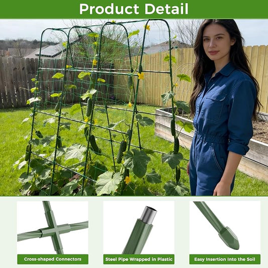 Miory Cucumber Trellis, 63" Tall U Shape Trellis for Raised Bed, Garden Arch Trellis for Climbing Plants Outdoor, Plant Support for Vegetables Vines, Steel with PE Coated (48“Lx32”Wx63“H)