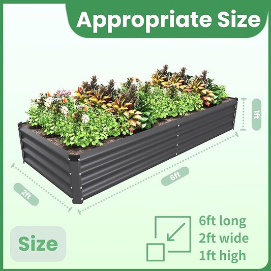 6X2X1 FT Metal Raised Garden Bed Kit, Heavy Duty Outdoor Rectangular Planter Box, Bottomless Design for Deep Root Vegetables, Flowers & Herbs, Easy Assembly(Dark Gray 2PCS)