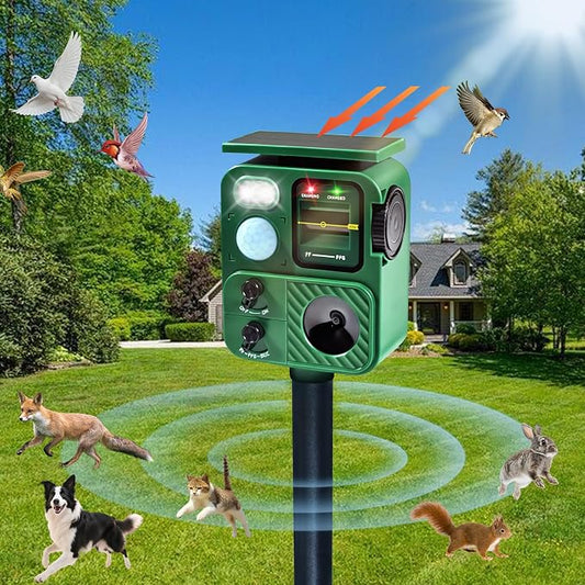 Outdoor Ultrasonic Animal Repeller, Deer Repeller with Solar-Powered, Motion-Activated Deterrent – Repellent for Cats, Dogs, Deer, Squirrels & Raccoons for Garden and Yard
