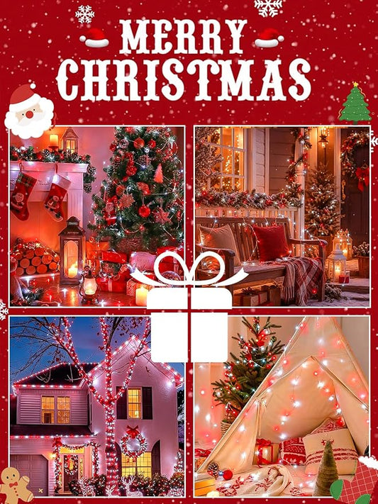 4 Pack 60 LED Fairy Lights Battery Operated with Timer, 20FT Waterproof String Lights Indoor Outdoor, Cuttable Battery Light for Bedroom Wedding DIY Centerpiece Christmas Decorations (Red and White)
