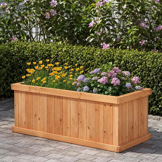 Giantex Raised Garden Bed Set of 2, 31”x14”x12” Wooden Elevated Planter Box with 4 Drainage Holes & Detachable Bottom Panels, Flower Bed, Rectangular Plant Container for Vegetables, Herbs & Fruits