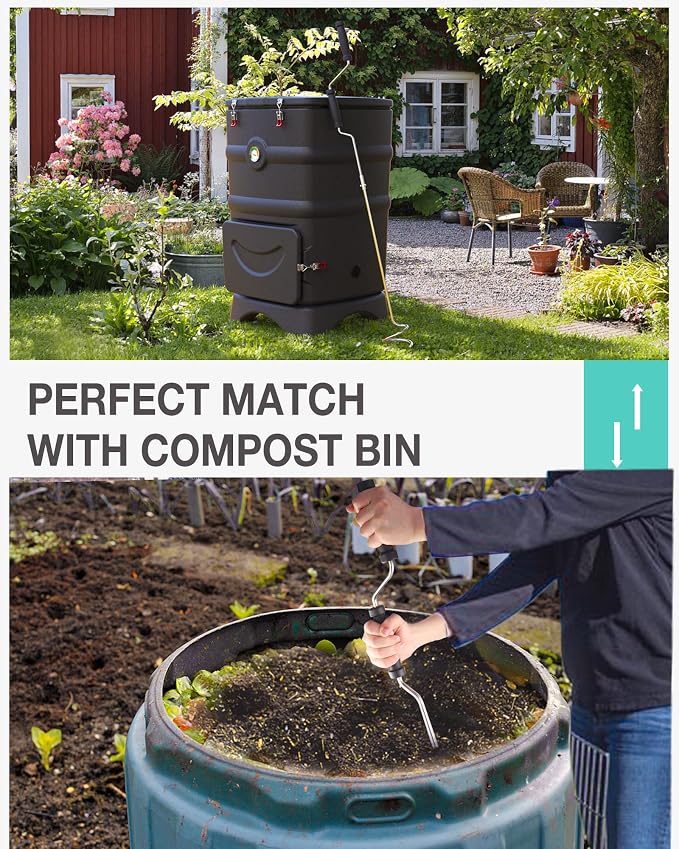Stainless Steel Compost Aerator Tool - Manual Turner & Mixer for Compost Tumblers and Bins | Faster Decomposition, Rust-Proof