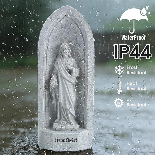 11.4" 7 Solar Light Jesus Statue Outdoor Decor, Religious Blessed Father Statue with LED Light, IP44 Waterproof Outdoor Figurine for Home/Garden Decor, Gift for Men/Father