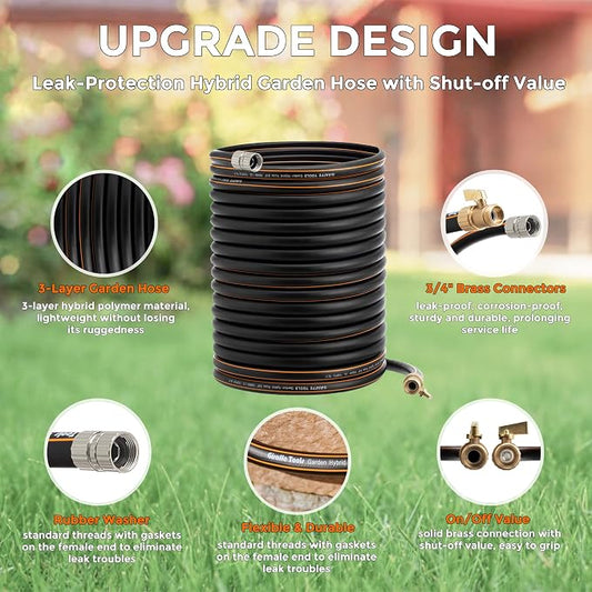 Giraffe Tools Garden Hose 5/8" with Shut off Valve, Custom Length, Heavy Duty, No Kink, Flexible, Rubber Garden Hose, Leakproof Water Hose, 600 Burst PSI, 100ft Male to Female Hose
