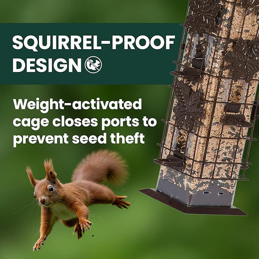 Perky-Pet 336-1SR Squirrel-Be-Gone Squirrel Proof Bird Feeder, 2LB, Outdoor Wild Bird Feeder with Weight-Activated Perches