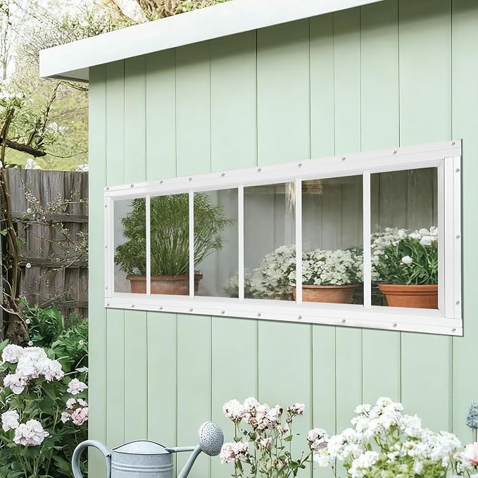 Shed Windows 2 Pack, Fixed Transom Windows 10" x 35" White | Small Chicken Coop Windows with Tempered Glass for Shed, Barns, Playhouse, Household, Garage