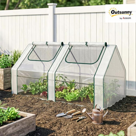 Outsunny 6' x 3' x 3' Portable Greenhouse, Garden Green House with 2 PE/Plastic Covers, Steel Frame and 2 Roll Up Windows, Clear