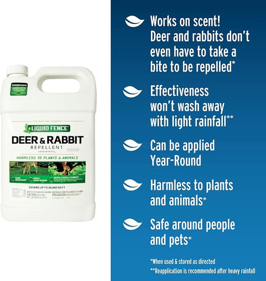 Liquid Fence Deer And Rabbit Repellent Concentrate, Apply Year-Round, 1 Gallon