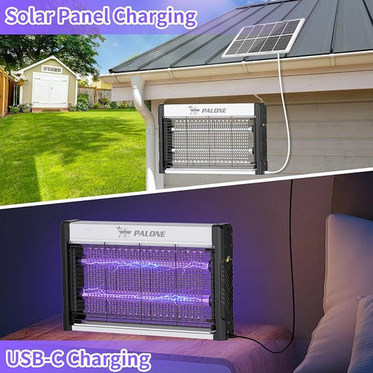 Solar Bug Zapper Outdoor, 4500V Mosquito Zapper with 10ft Cable, Rechargeable Electric Bug Zapper with 10W Solar Panel, Waterproof Fly Insect Mosquito Trap for Backyard, Patio, Garden, Balcony