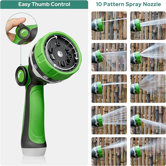 HOMEIDEAS 25 ft Rubber Garden Hose with Nozzle - Newly Leak-proof & Kink-free Design | Freely Rotational Spherical Ball Joint, Anticorrosive 3/4" Brass Fittings - Perfect for Outdoor Watering