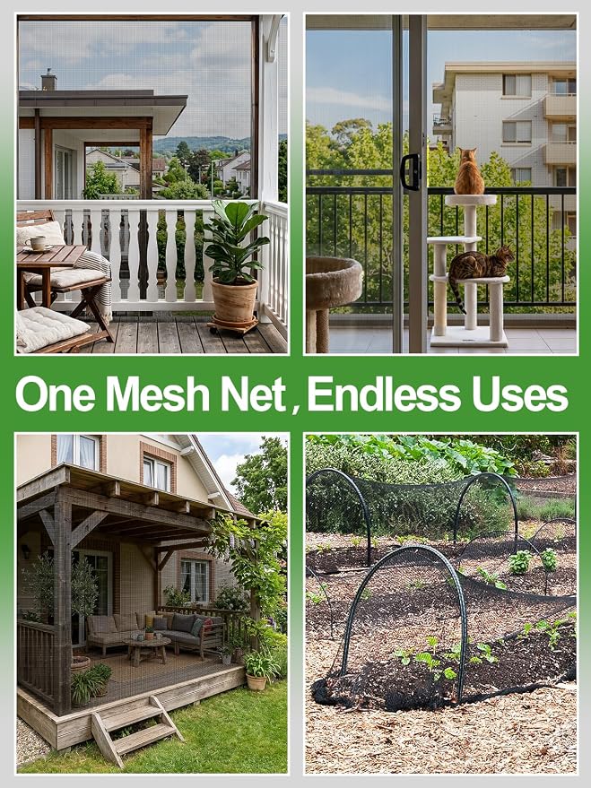 ANPHSIN Strong PP Nanocomposite Mosquito Net Garden Netting - 10 x 50ft Clear View Bird Insect Pest Mesh Barrier Screen for Patio, Balcony, Porch, Outdoor Raised Beds Protection (Black)