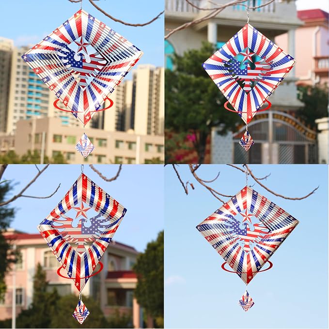 DJUAN 4th of July Decorations,13.5in Stainless Steel Eagle Flag Patriotic Wind Spinner Fourth of July Decor Outdoor,Garden Patriotic Decor Independence Day Decorations Wind Spinners for Yard,Garden