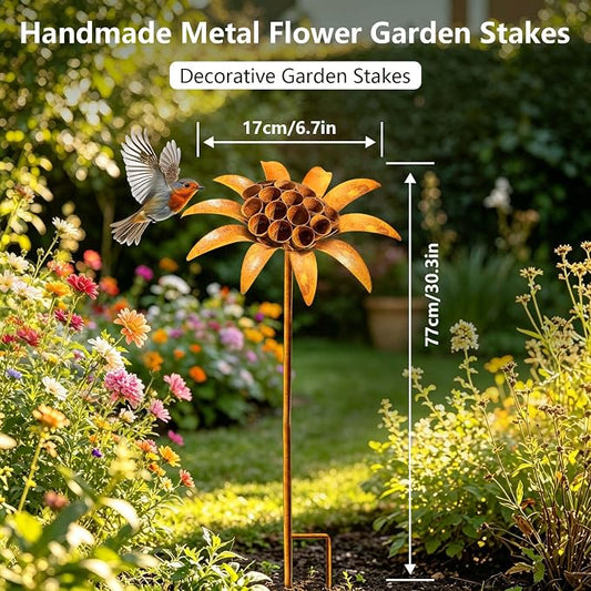 Metal Plant Garden Stake, 30 Inch Large Plant Sculpture, Durable Yard Art Decor for Outdoor Patios Lawn Planters Flower Beds Unique Quirky Garden Gift