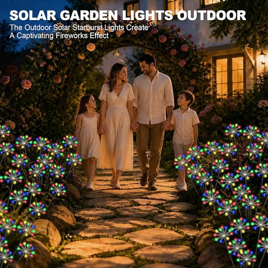 Solar Garden Lights Outdoor, Upgraded Solar Swaying Starburst Light Waterproof with 2 Modes, Solar Fairy Firework Lights for Yard Patio Pathway Flowerbed Balcony Garden Decoration (Multicolor, 2 Pack)