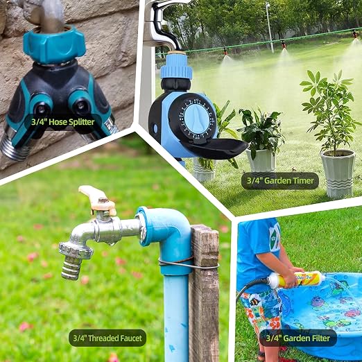 3 Pack 1/2 Inch Drip Irrigation Tubing to Faucet/Garden Hose Adapter, 3/4" to 1/2" Irrigation Hose Adapter, 3/4" Female Faucet Connector Fitting for Irrigation Tubing (1/2'' ID x 0.60''-0.64'' OD)
