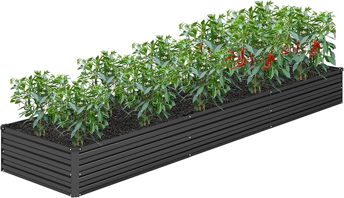DIIYIV 2PCS 12x2x1FT Galvanized Raised Garden Bed Kit,Vegetable Boxes-Rectangle Metal Flower Box,Large Planter Raised Beds Outdoor Garden for Planting,Fruit,Herb-Black