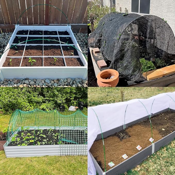 MAXPACE Greenhouse Hoops Kit, DIY 8ft Grow Tunnel, Fits Raised Garden Beds 2.8ft Wide & Up, 50 Pcs Rust-Proof Fiberglass Frame Support Rods for Row Cover, Shade Cloth, Frost Netting & Plant Stakes