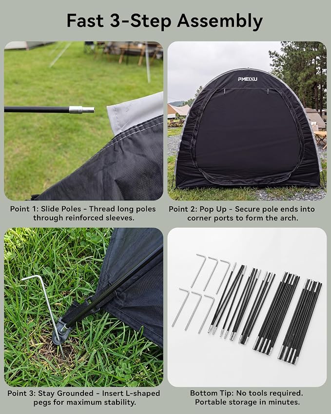 Upgraded Bike Storage Shed Tent, 210D Oxford Fabric PU4000 Waterproof Bicycle Shed, 53" High-Clearance Outdoor Shelter for 2-3 Bikes, Portable Storage for Motorcycles Garden Tools