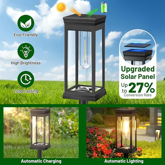 BesLowe Solar Pathway Lights Outdoor, 4-Pack Large LED Solar Light Outdoor Waterproof, Super Bright Outside Lights for Yard, Sun-Powered Landscape Lighting for Garden Walkway, Warm White