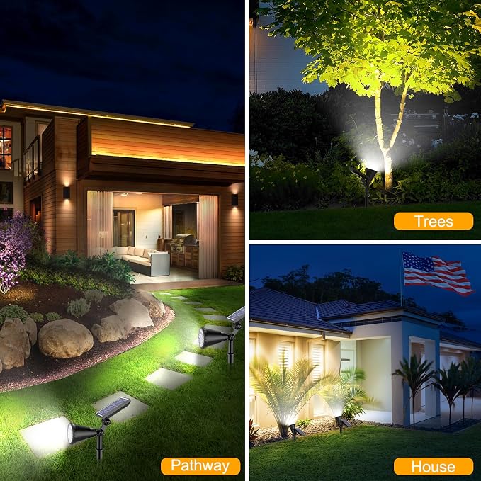 Solar Lights Outdoor Waterproof, 36 LEDs 1000LM Adjustable Solar Spot Lights Outdoor, 2-in-1 Solar Powered Spotlight Landscape Lighting for Garden, Yard, Pathway- 1 Pack (Cool White)