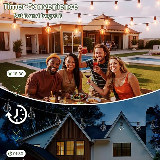 Svater Solar Outdoor String Lights 30 FT, G40 Patio Lights Shatterproof Dimmable Vintage Edison Bulbs, Solar Powered Weatherproof Light for Patio, Backyard, Garden, Bistro, Warm White