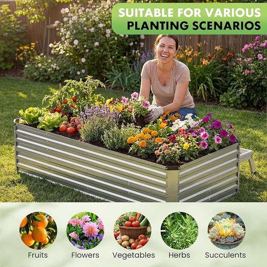 DUMOS Galvanized Raised Garden Bed Outdoor, 8x4x2ft 2 Pack Raised Metal Planter Box, Rust-Resistant Steel Garden Planter, Rectangular Gardening Flower Bed for Vegetables Flowers Herbs, Open Bottom