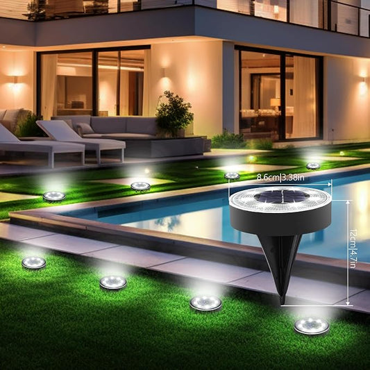Joomer Solar Ground Lights Outdoor Waterproof, 12 Pack 8 LED, White | Solar Powered Garden Lights Disc Landscape Lighting Outdoor for Patio Pathway Lawn Yard Driveway Walkway outside