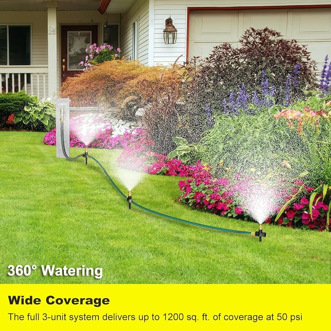 FANHAO Above Ground Irrigation Garden Sprinkler System, Metal Adjustable Garden Sprinkler Set, 360 Degree Large Area Coverage Irrigation Kit for Lawn, Patio, Flower Bed & Garden