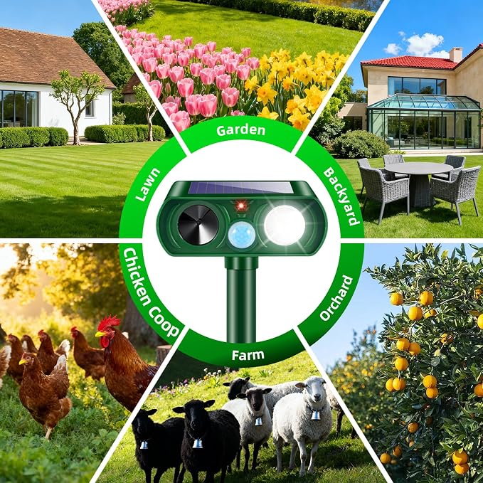 2026 Sonic Fortress Pro Deer Repellent Devices,2 Pcs Solar Animal Repellent Ultrasonic Outdoor for Squirrel Rabbit Skunk Racoon Cat Strobe Light,IP65 Waterproof Motion Sensor Animal Repeller for Yard
