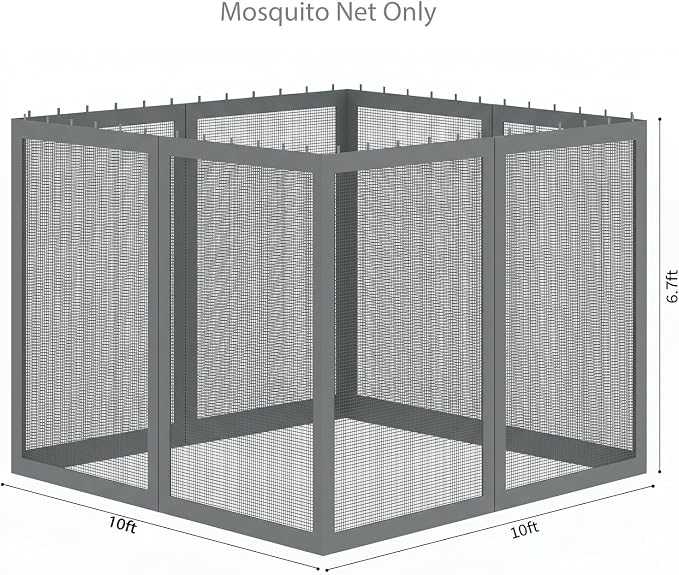 Gazebo Universal Replacement Mosquito Netting, Outdoor Mesh Netting Screen 4-Panel Sidewall with Zipper for Patio, Canopy, Garden and Backyard, Gray(Mosquito Net Only) (Gray, 10' x 10')