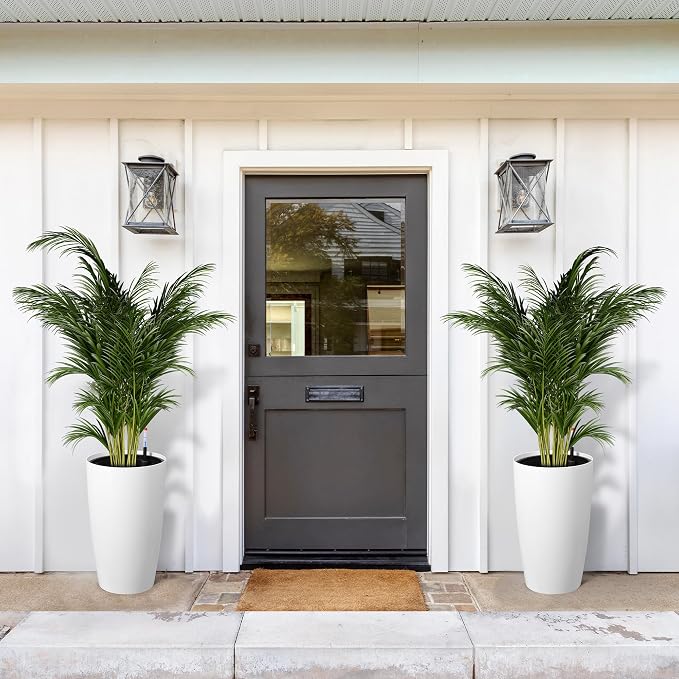 Garvee Tall Planters for Outdoor Plants, 22 in Large Planters Set of 2, Outdoor & Indoor Planters with Water Level Monitor & Inner Bucket, Automatic Watering, for Porch, Patio, Backyard, White