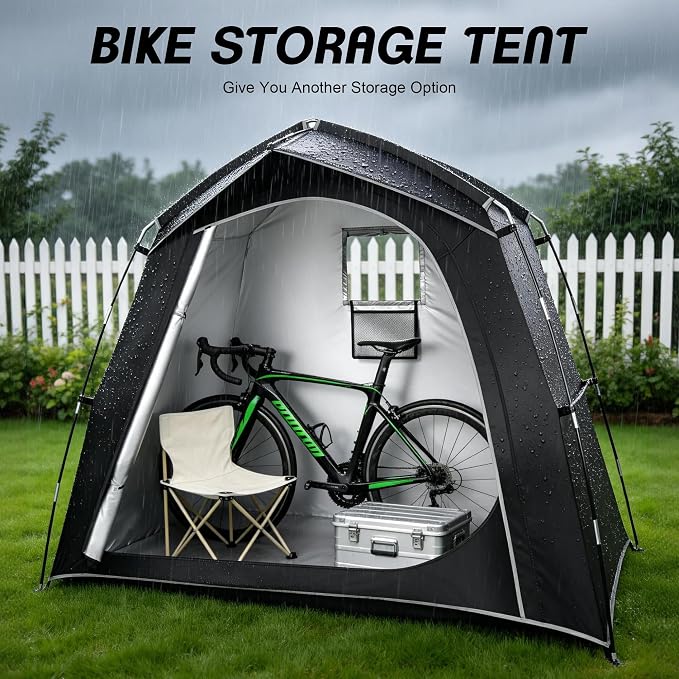 Bike Storage Tent Outdoor, Waterproof Bicycle Shed for 4-5 Bikes, PU4000 210D Oxford, Fiberglass Frame, Rain-Blocking Awning Design, Outdoor Storage for Bikes, Lawn Mower, Garden Tools Black