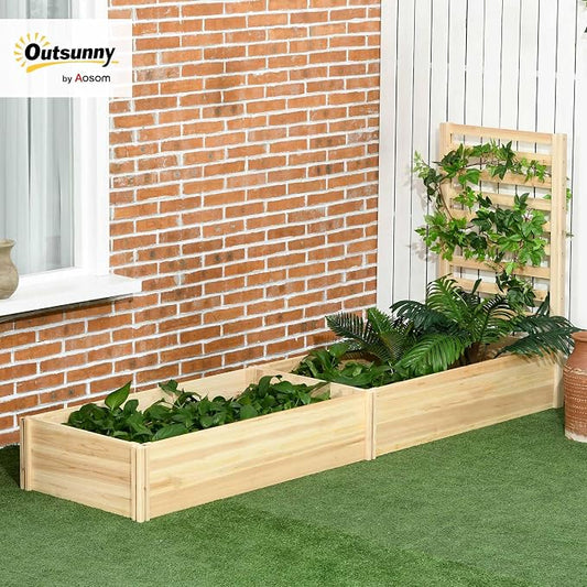 Outsunny Raised Garden Bed with Trellis and 2 Compartments, 43 Inch Wooden Planter Box Kit for Outdoor Plants, Vegetables, Flowers, Herbs Climbing, Easy Assembly, Natural Tone
