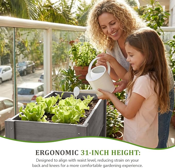 Raised Garden Bed with Legs, 40x20x31 in Planter Boxes Outdoor, Elevated Wooden Planter Box Standing Growing Bed for Gardening, Backyard, Patio and Balcony (Grey, 40x20x31)