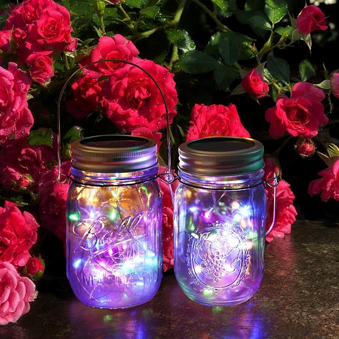 Solar Mason Jar Lights, 12 Pack 30 LED Firefly Fairy String Lights, Waterproof Outdoor Solar Mason Jar Lid Lights with Hangers(NO Jars) for Patio Garden Yard Wedding Decoration - Multicolor