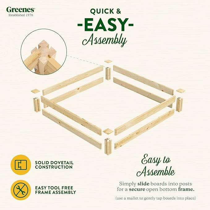 Greenes Fence Original Pine Raised Garden Bed, 4' x 4' x 7" - Made in USA with American Pine
