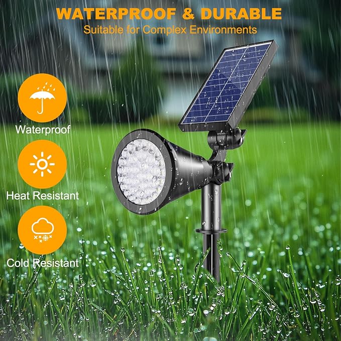 Solar Lights Outdoor Waterproof, 36 LEDs Adjustable Solar Spot Lights Outdoor, 2-in-1 Solar Powered Spotlight Landscape Lighting for Tree, Garden, Yard, Pathway- 3 Pack (Warm White)